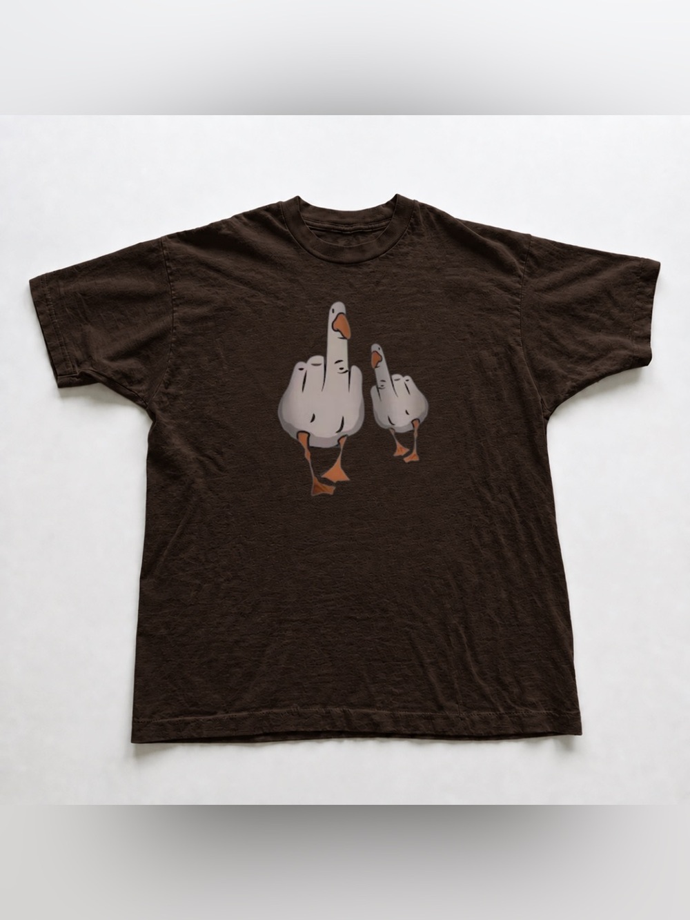 Dark Chocolate Tee with Goose Middle Finger Graphic